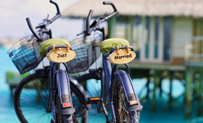 Honeymooners' bicycles at Six Senses Laamu in the Maldives 