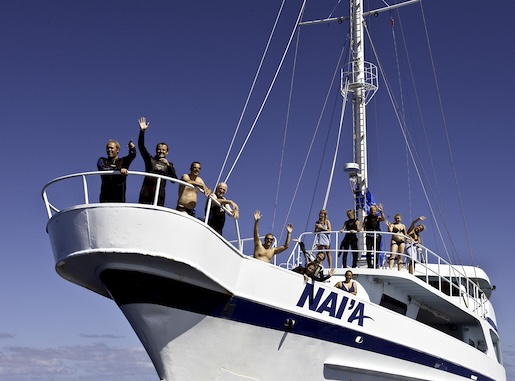 Nai'a and her crew on the top deck